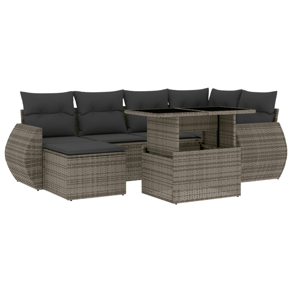 7-delige Loungeset met kussens poly rattan grijs is nu te koop bij PeponiXL, paradijselijk wonen!