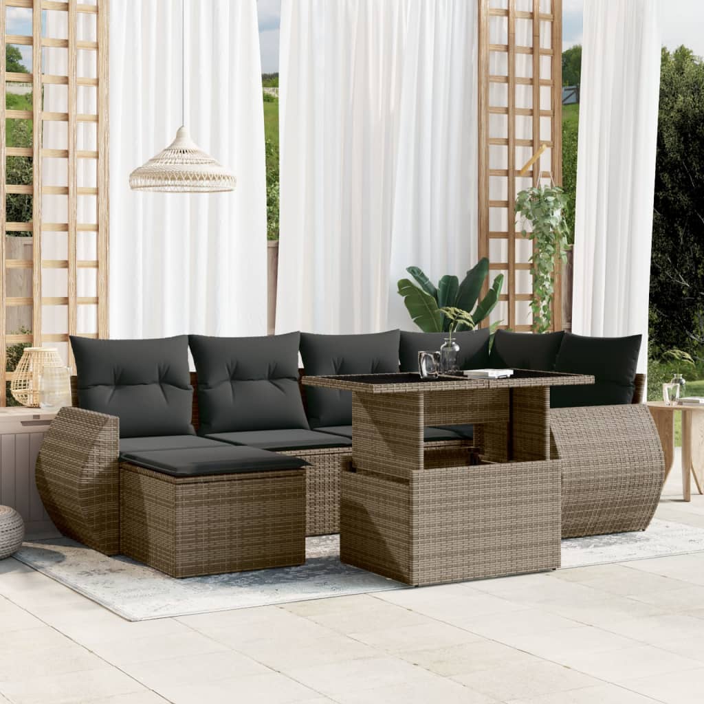 7-delige Loungeset met kussens poly rattan grijs is nu te koop bij PeponiXL, paradijselijk wonen!