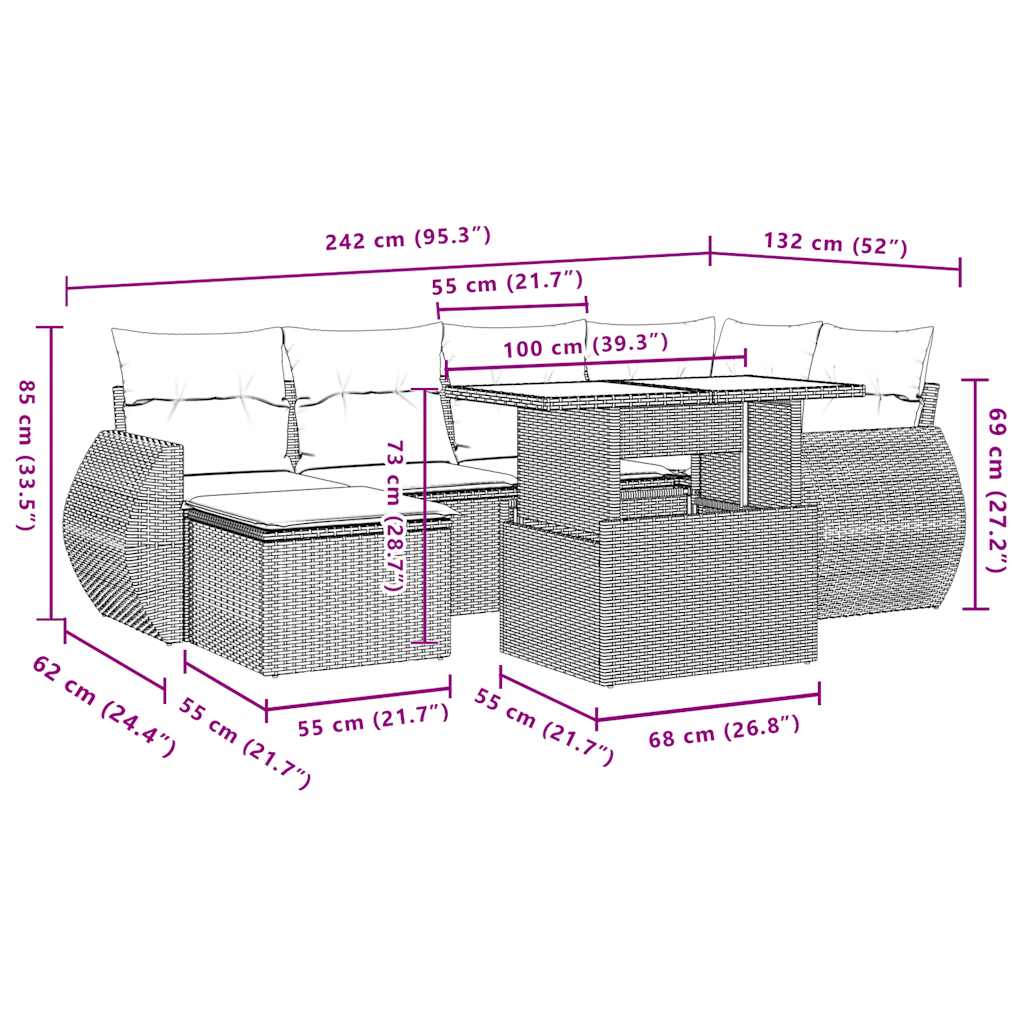 7-delige tuinbankset met kussens, grijs polyrotan is nu te koop bij PeponiXL, paradijselijk wonen!