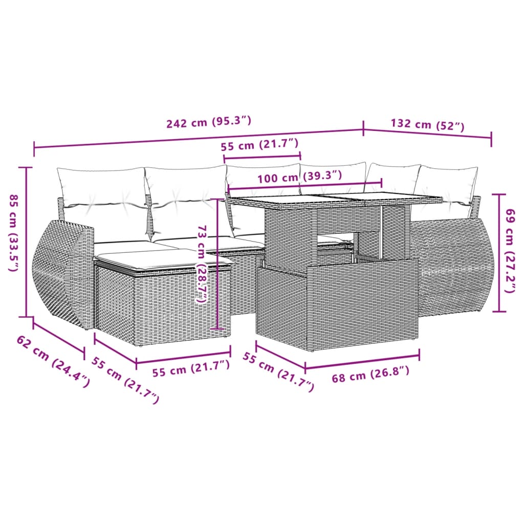 7-delige Loungeset met kussens poly rattan lichtgrijs is nu te koop bij PeponiXL, paradijselijk wonen!