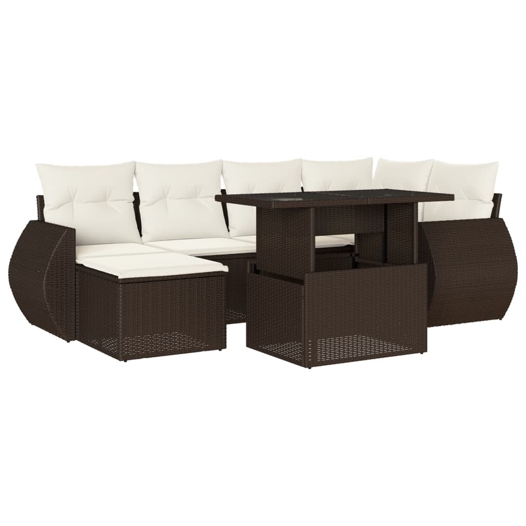 7-delige Loungeset met kussens poly rattan bruin is nu te koop bij PeponiXL, paradijselijk wonen!