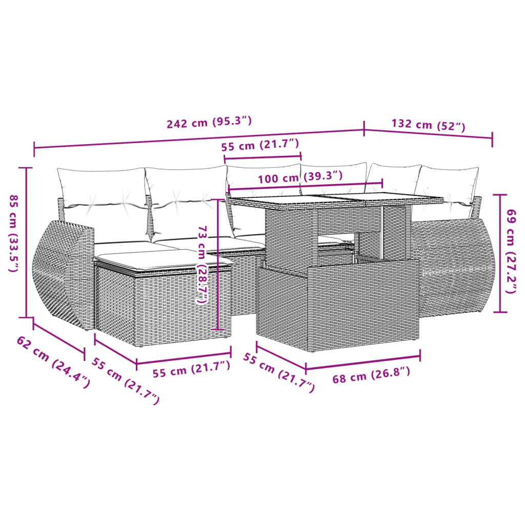 7-delige Loungeset met kussens poly rattan bruin is nu te koop bij PeponiXL, paradijselijk wonen!