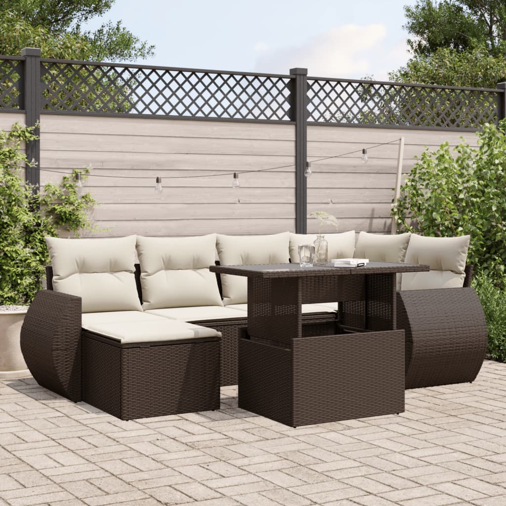 7-delige Loungeset met kussens poly rattan bruin is nu te koop bij PeponiXL, paradijselijk wonen!
