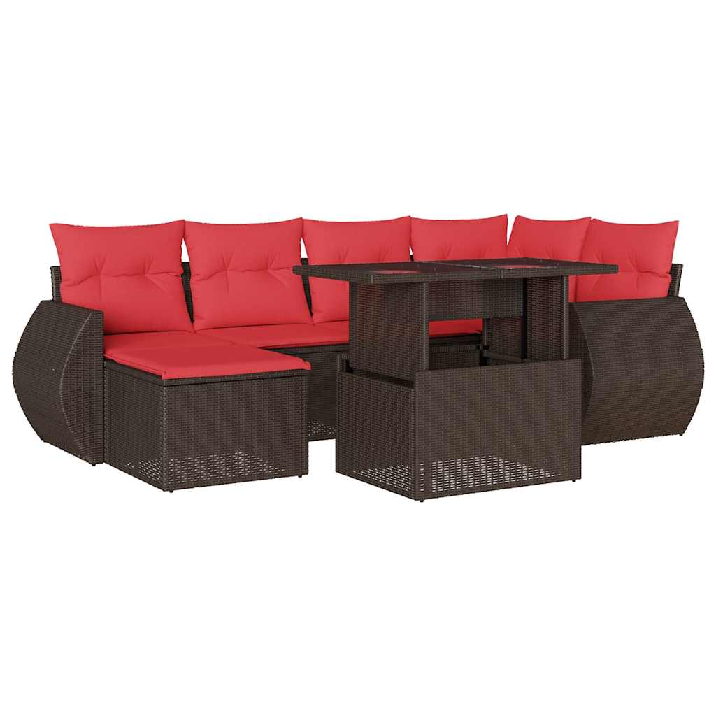 7-delige tuinbankset met kussens, bruin polyrotan is nu te koop bij PeponiXL, paradijselijk wonen!