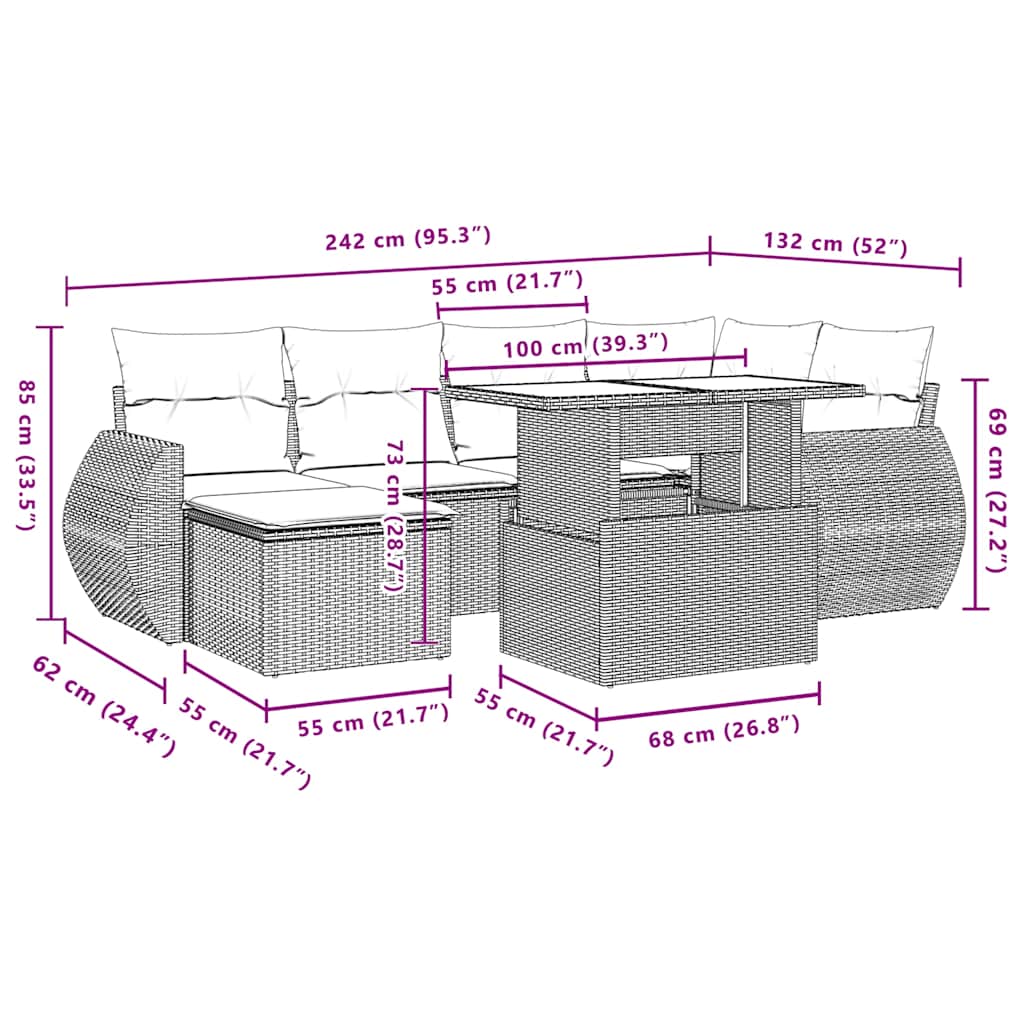 7-delige tuinbankset met kussens, bruin polyrotan is nu te koop bij PeponiXL, paradijselijk wonen!
