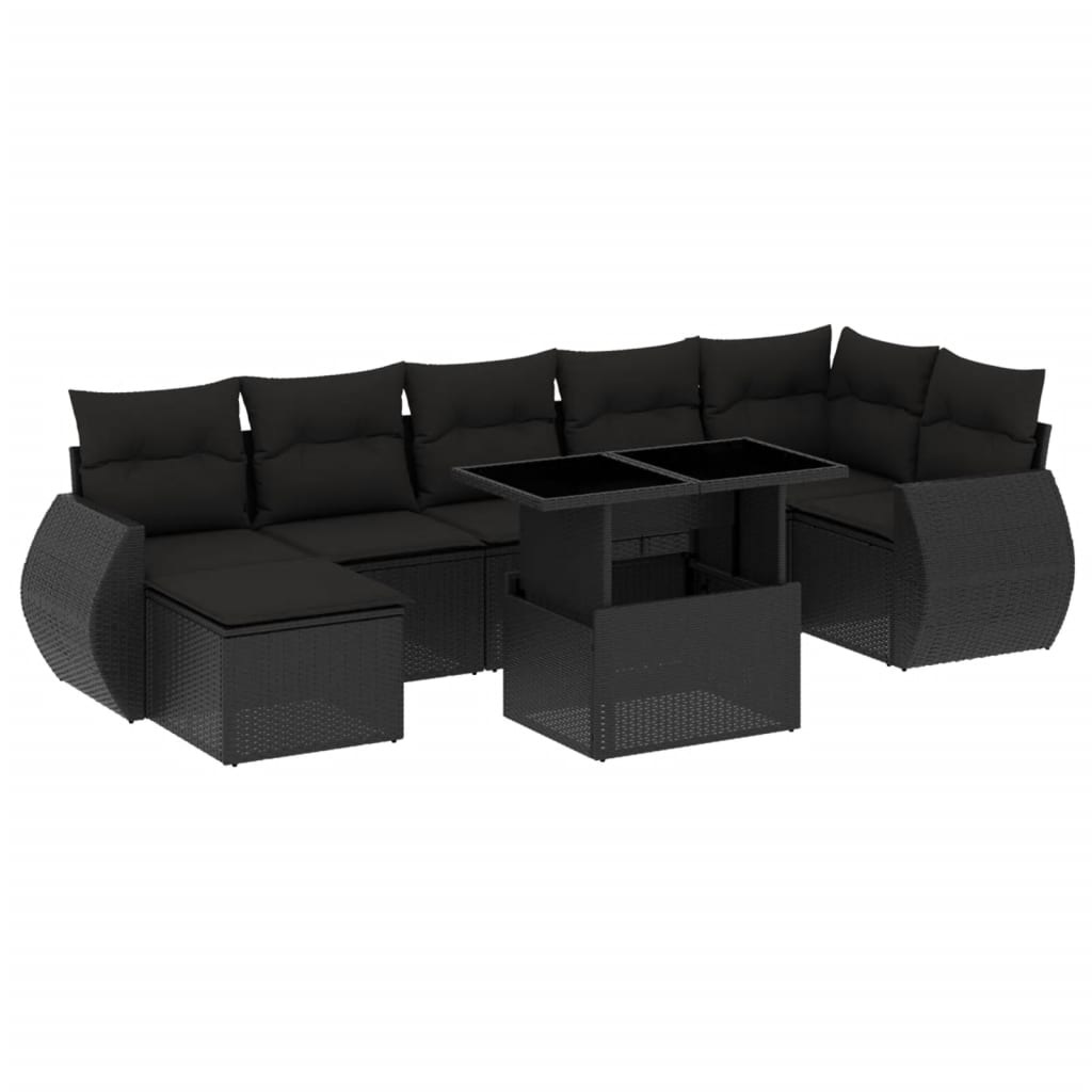 8-delige Loungeset met kussens poly rattan zwart is nu te koop bij PeponiXL, paradijselijk wonen!