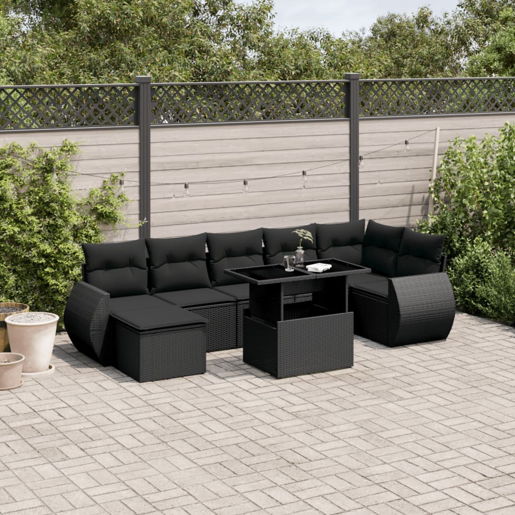 8-delige Loungeset met kussens poly rattan zwart is nu te koop bij PeponiXL, paradijselijk wonen!