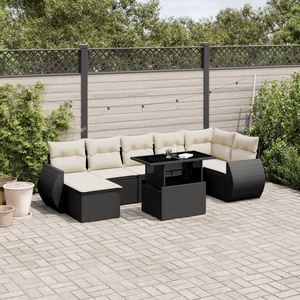 8-delige Loungeset met kussens poly rattan zwart is nu te koop bij PeponiXL, paradijselijk wonen!