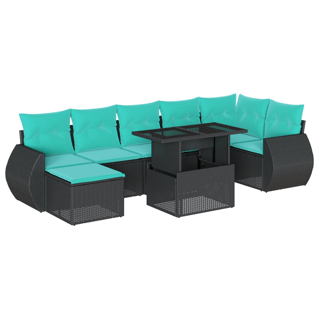 8-delige tuinbankset met kussens, zwart polyrotan is nu te koop bij PeponiXL, paradijselijk wonen!