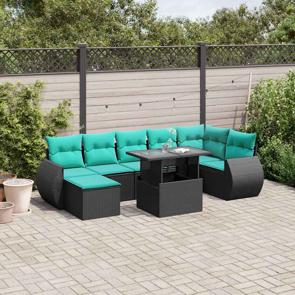 8-delige tuinbankset met kussens, zwart polyrotan is nu te koop bij PeponiXL, paradijselijk wonen!