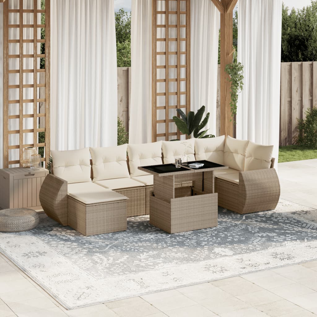 8-delige Loungeset met kussens poly rattan beige is nu te koop bij PeponiXL, paradijselijk wonen!