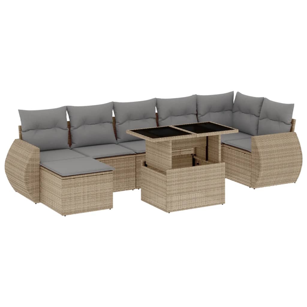8-delige Loungeset met kussens poly rattan beige is nu te koop bij PeponiXL, paradijselijk wonen!