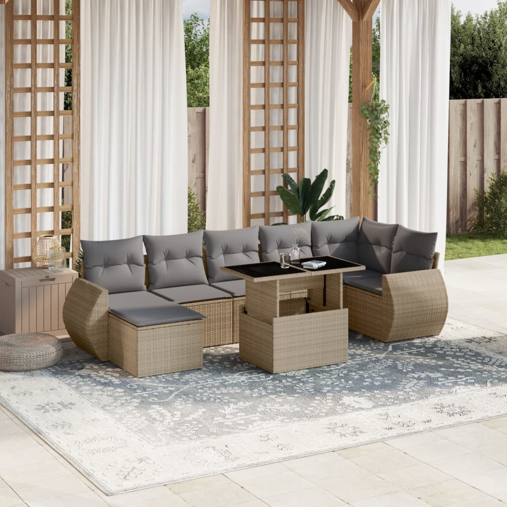 8-delige Loungeset met kussens poly rattan beige is nu te koop bij PeponiXL, paradijselijk wonen!