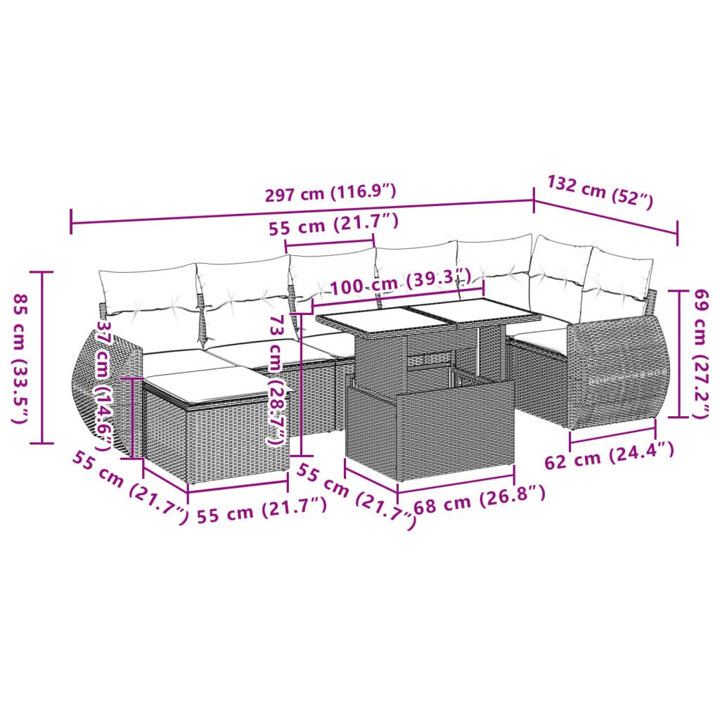 8-delige Loungeset met kussens poly rattan grijs is nu te koop bij PeponiXL, paradijselijk wonen!