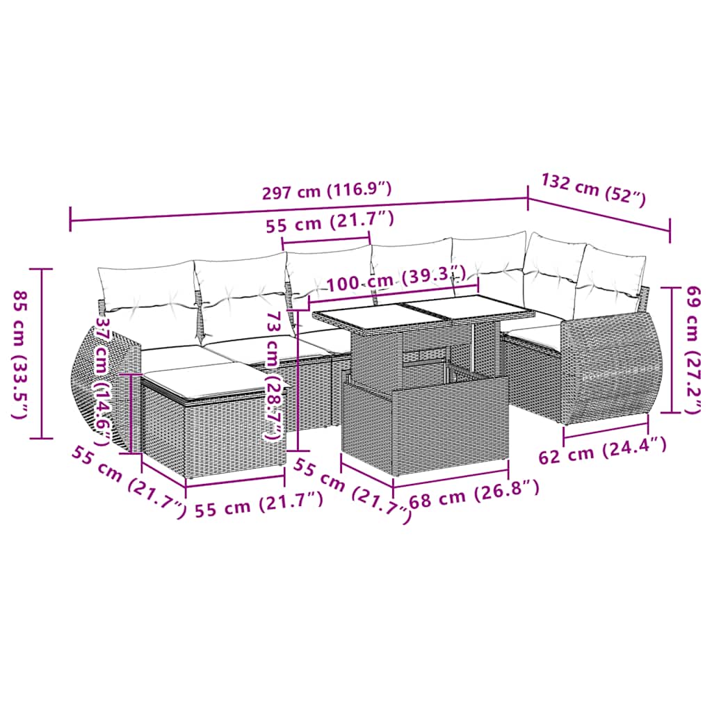 8-delige tuinbankset met kussens, bruin polyrotan is nu te koop bij PeponiXL, paradijselijk wonen!