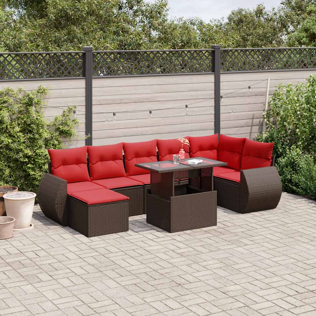 8-delige tuinbankset met kussens, bruin polyrotan is nu te koop bij PeponiXL, paradijselijk wonen!