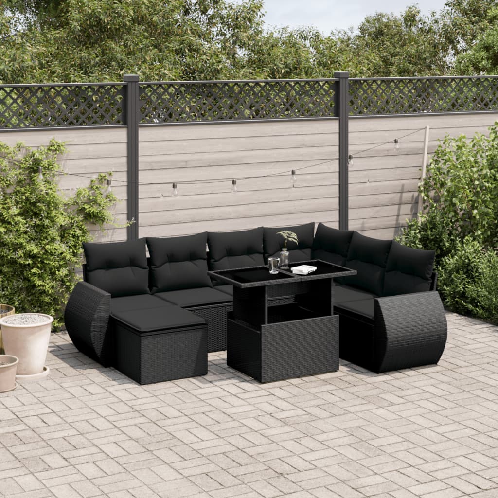 8-delige Loungeset met kussens poly rattan zwart is nu te koop bij PeponiXL, paradijselijk wonen!