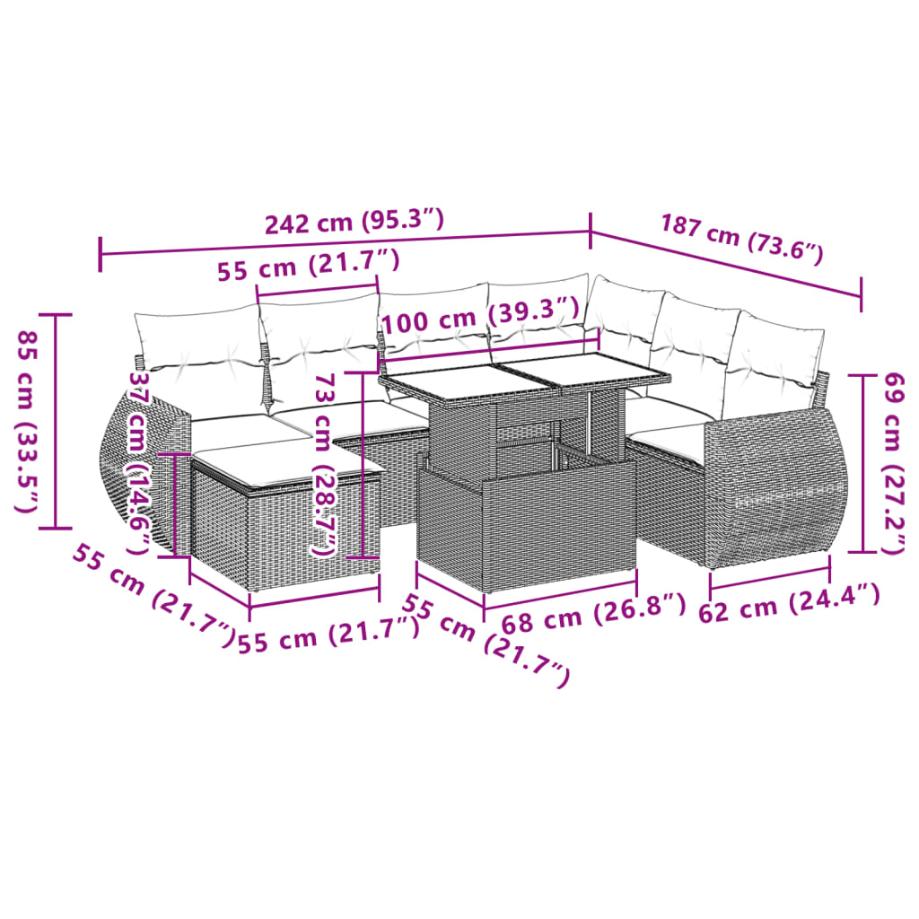 8-delige Loungeset met kussens poly rattan zwart is nu te koop bij PeponiXL, paradijselijk wonen!
