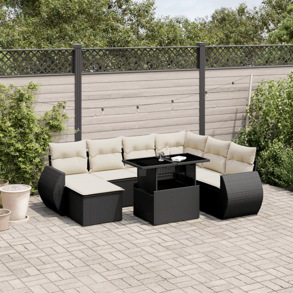 8-delige Loungeset met kussens poly rattan zwart is nu te koop bij PeponiXL, paradijselijk wonen!