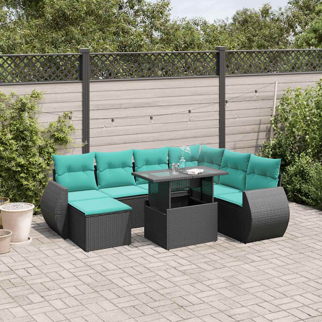8-delige tuinbankset met kussens, zwart polyrotan is nu te koop bij PeponiXL, paradijselijk wonen!