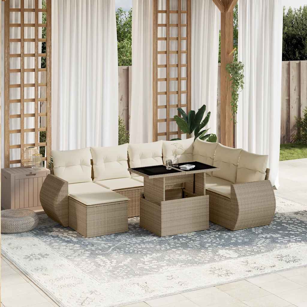 8-delige Loungeset met kussens poly rattan beige is nu te koop bij PeponiXL, paradijselijk wonen!