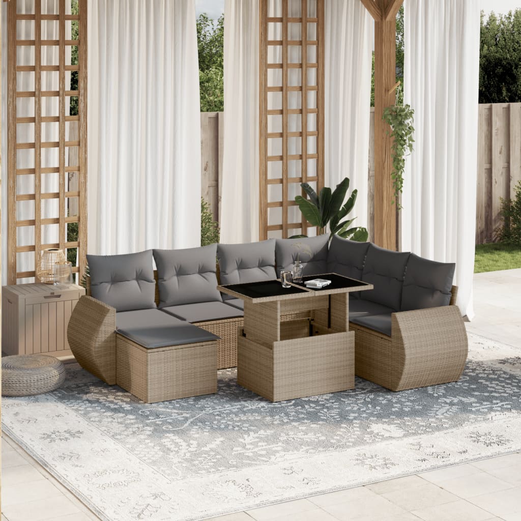 8-delige Loungeset met kussens poly rattan beige is nu te koop bij PeponiXL, paradijselijk wonen!