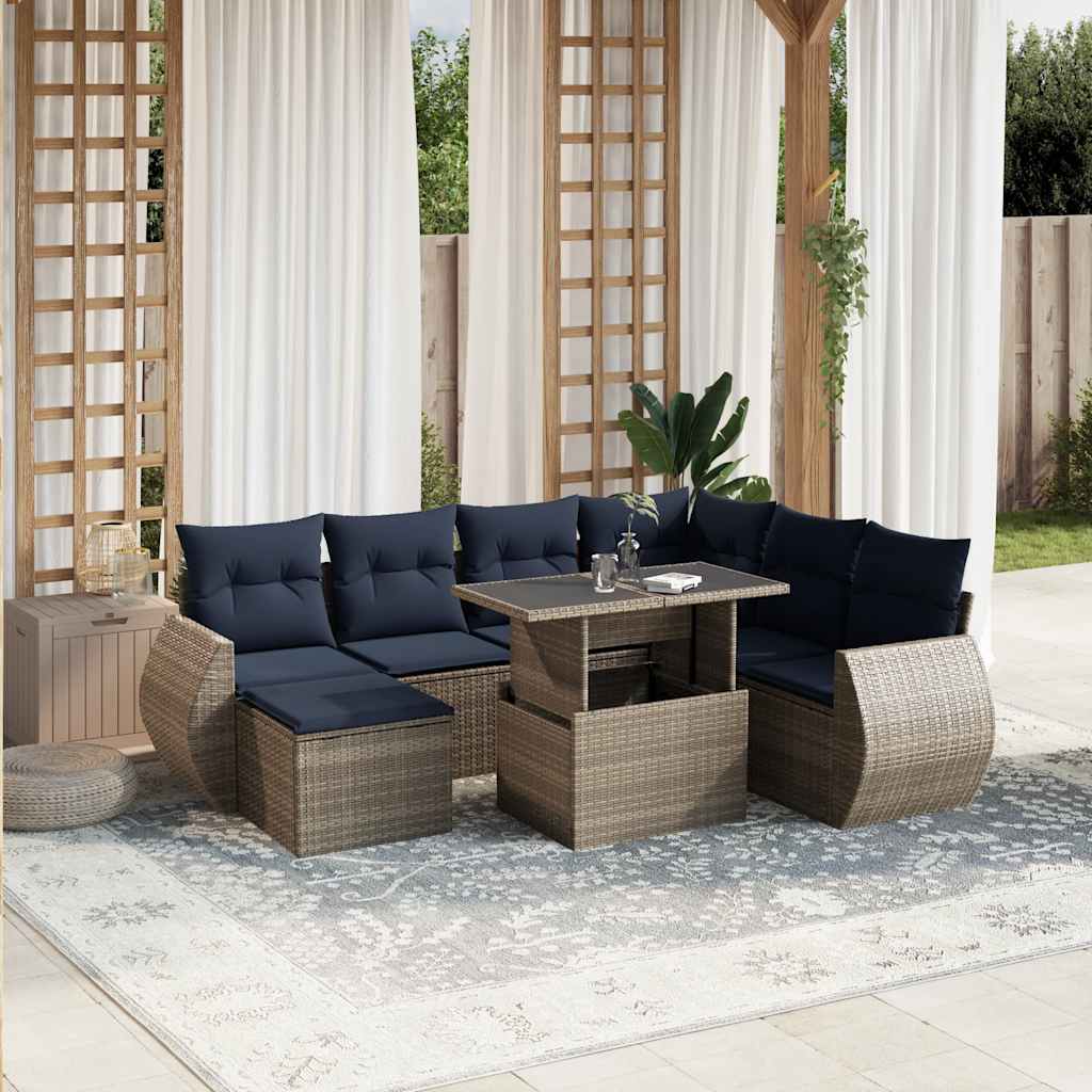 8-delige tuinbankset met kussens, grijs polyrotan is nu te koop bij PeponiXL, paradijselijk wonen!