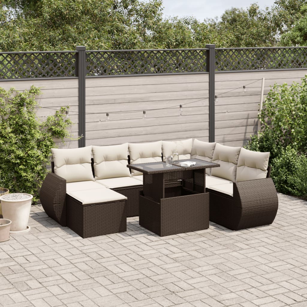 8-delige Loungeset met kussens poly rattan bruin is nu te koop bij PeponiXL, paradijselijk wonen!