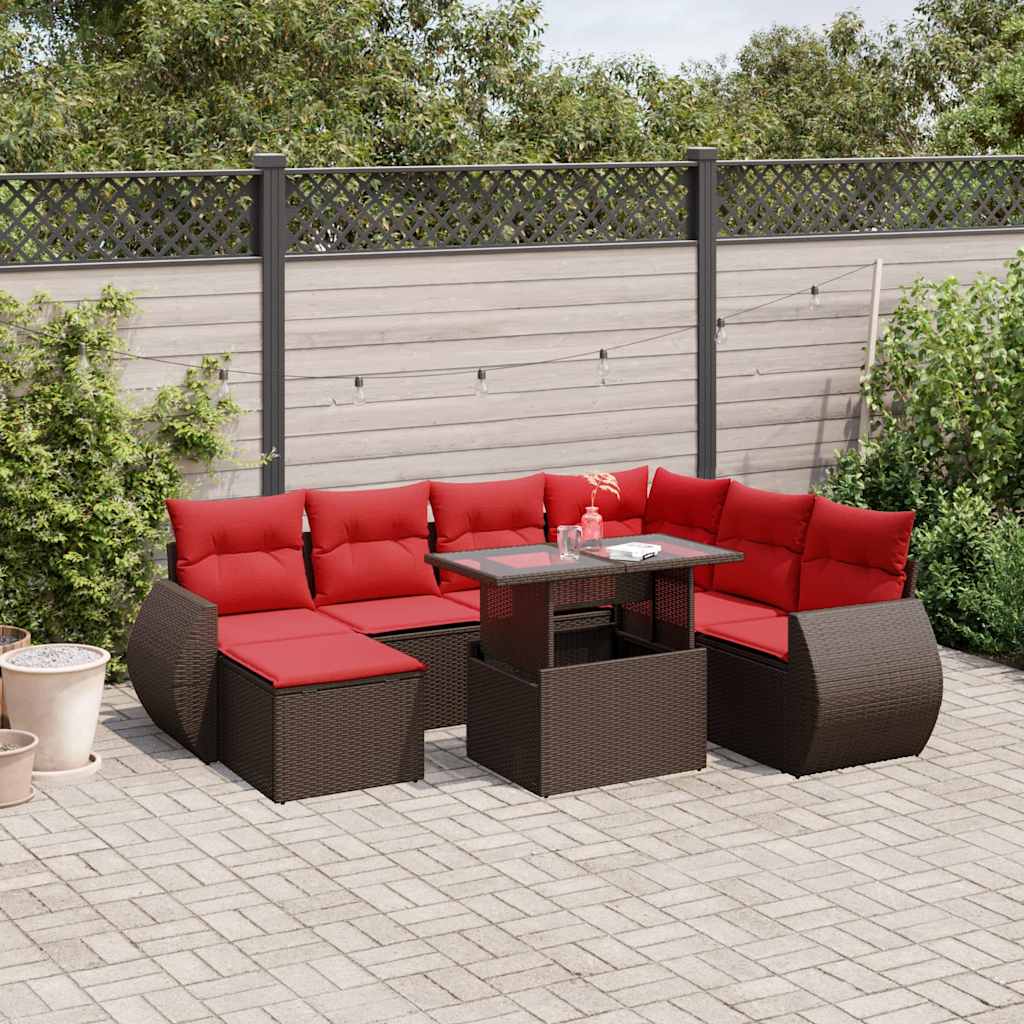 8-delige tuinbankset met kussens, bruin polyrotan is nu te koop bij PeponiXL, paradijselijk wonen!