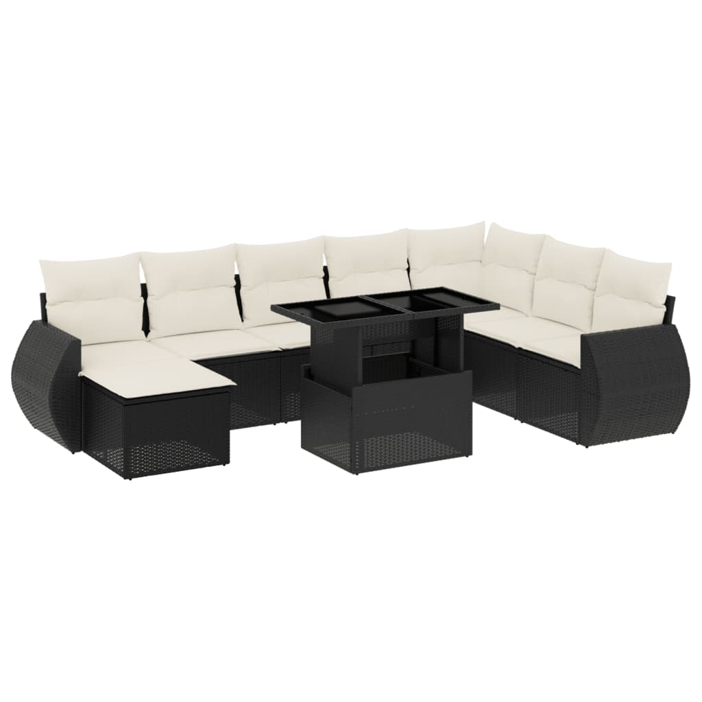 9-delige Loungeset met kussens poly rattan zwart is nu te koop bij PeponiXL, paradijselijk wonen!