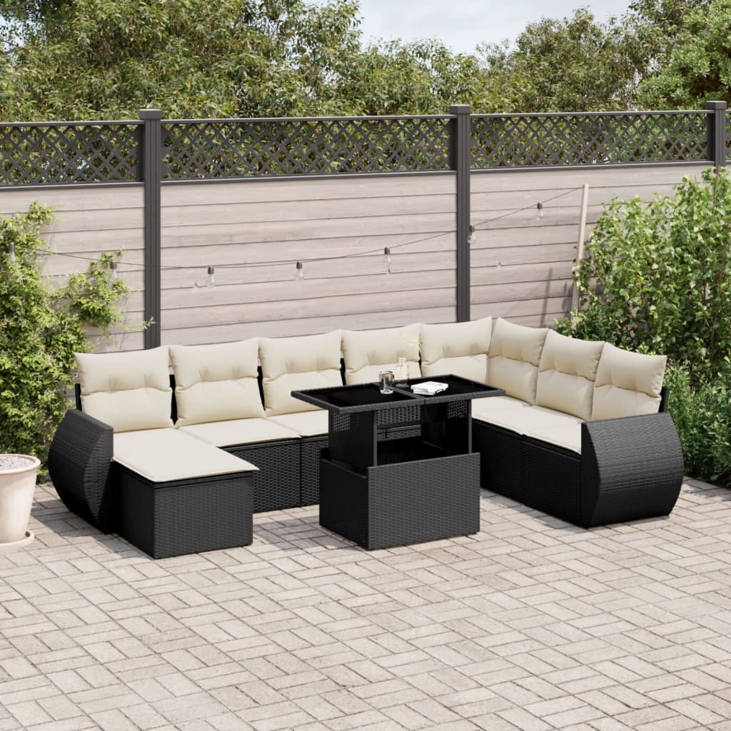 9-delige Loungeset met kussens poly rattan zwart is nu te koop bij PeponiXL, paradijselijk wonen!