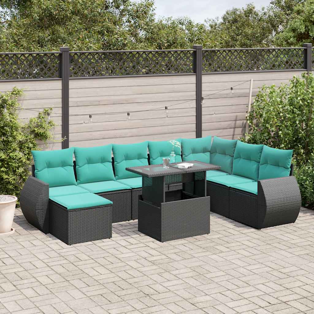 9-delige tuinbankset met kussens van zwart polyrotan is nu te koop bij PeponiXL, paradijselijk wonen!