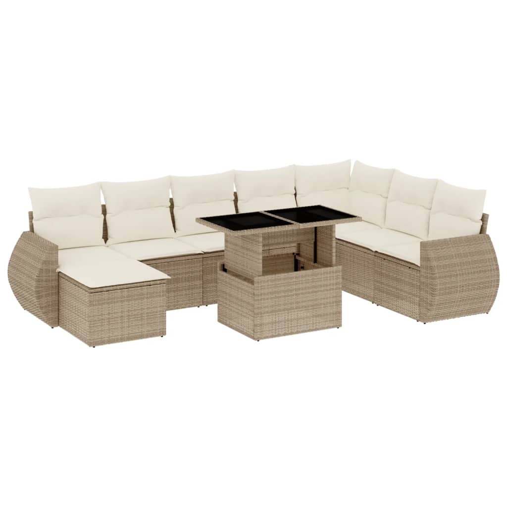 9-delige Loungeset met kussens poly rattan beige is nu te koop bij PeponiXL, paradijselijk wonen!