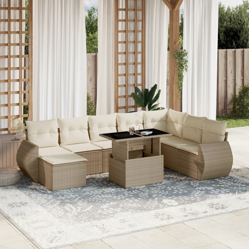 9-delige Loungeset met kussens poly rattan beige is nu te koop bij PeponiXL, paradijselijk wonen!