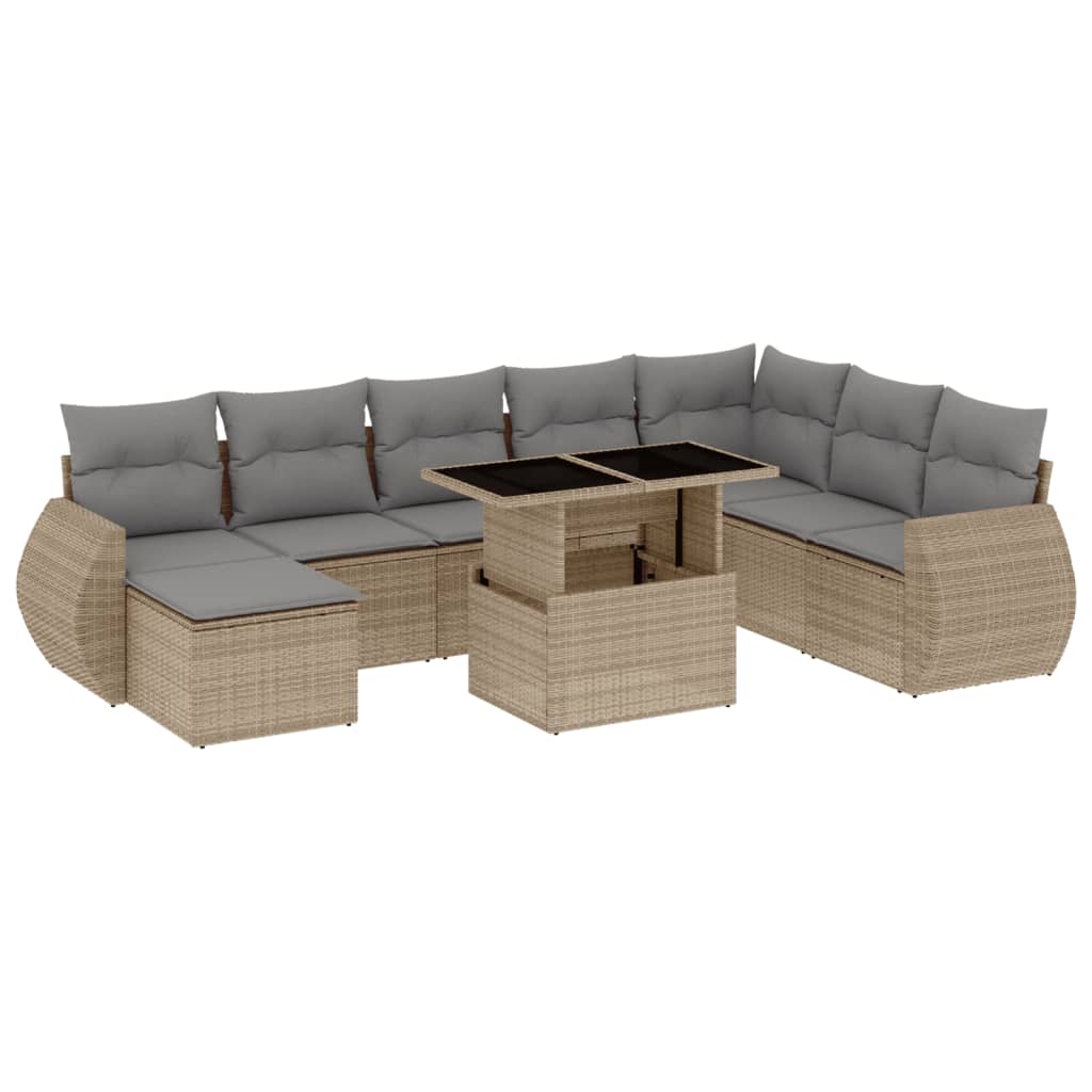 9-delige Loungeset met kussens poly rattan beige is nu te koop bij PeponiXL, paradijselijk wonen!