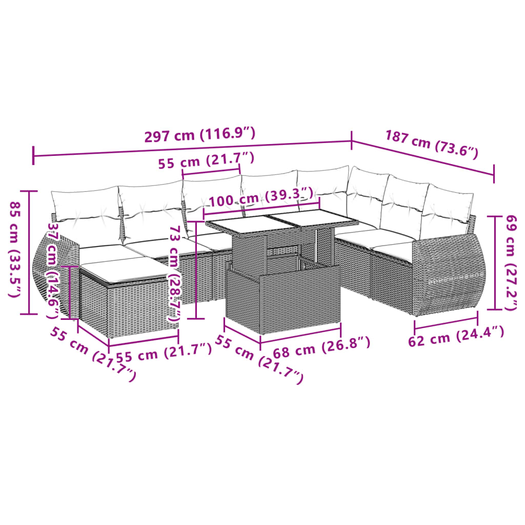 9-delige Loungeset met kussens poly rattan beige is nu te koop bij PeponiXL, paradijselijk wonen!