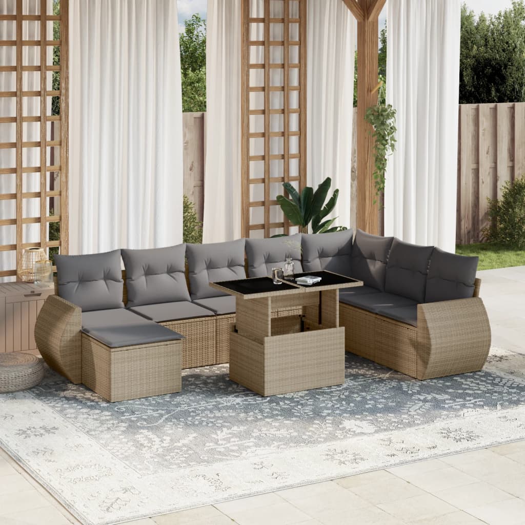 9-delige Loungeset met kussens poly rattan beige is nu te koop bij PeponiXL, paradijselijk wonen!