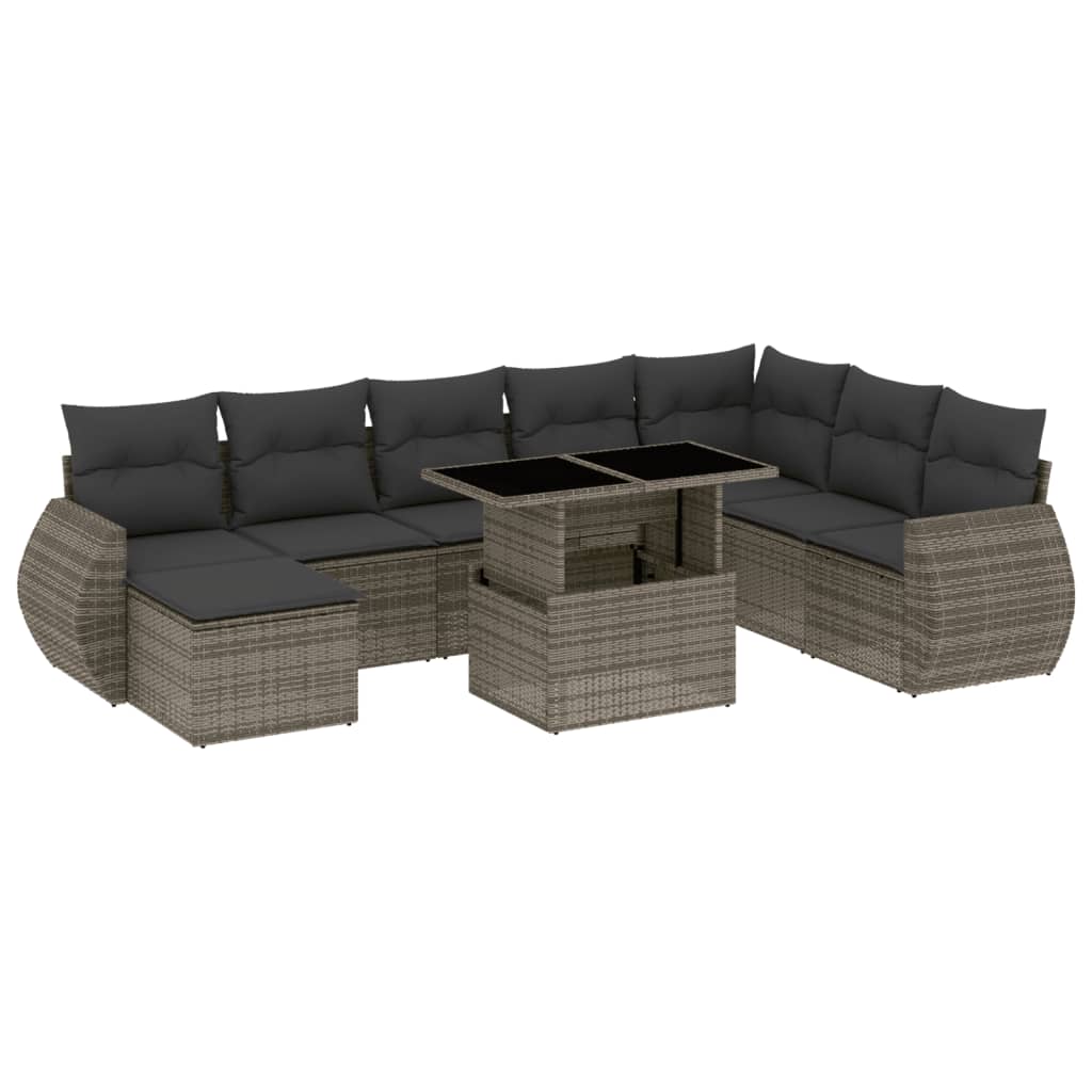 9-delige Loungeset met kussens poly rattan grijs is nu te koop bij PeponiXL, paradijselijk wonen!