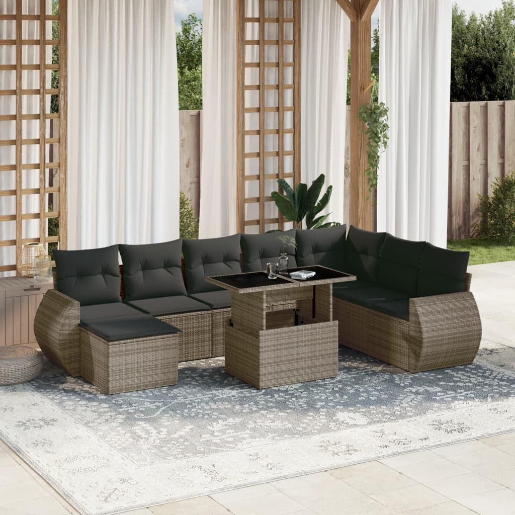 9-delige Loungeset met kussens poly rattan grijs is nu te koop bij PeponiXL, paradijselijk wonen!