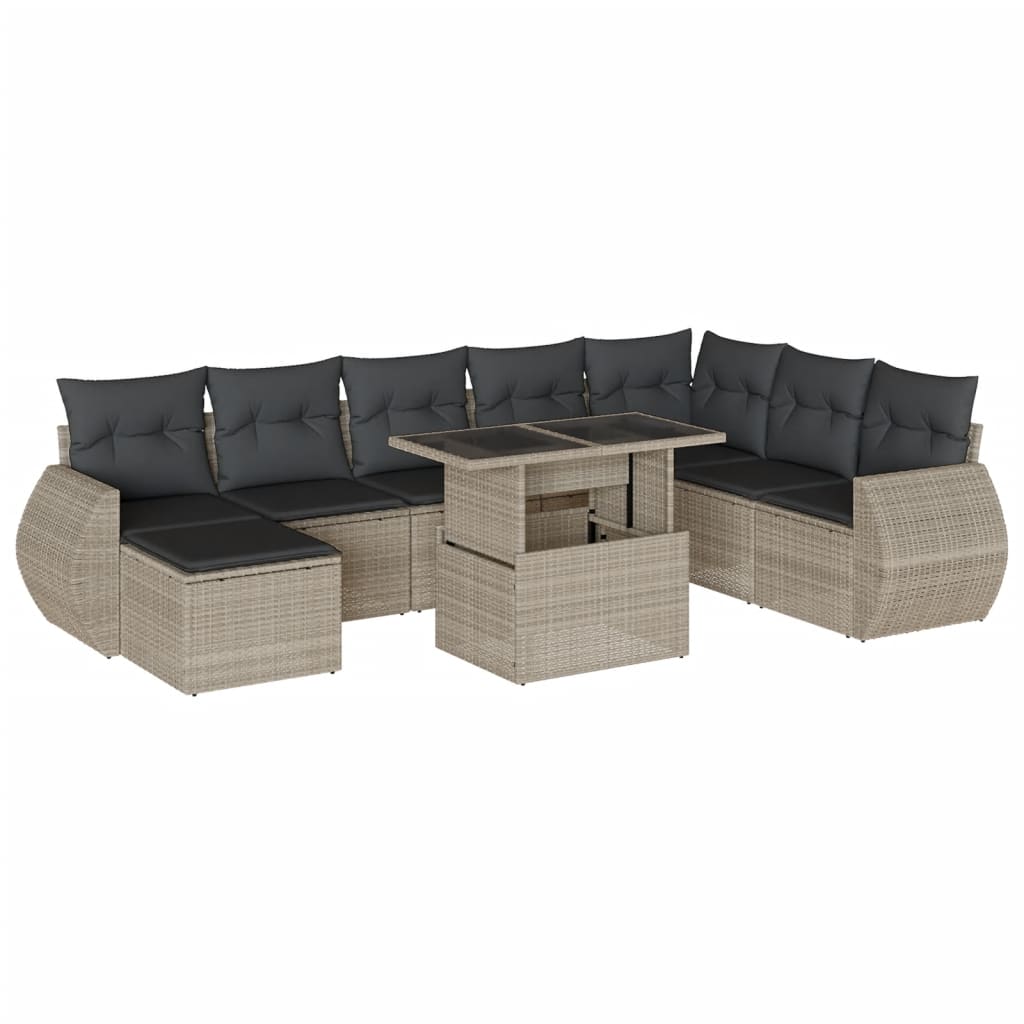 9-delige Loungeset met kussens poly rattan lichtgrijs is nu te koop bij PeponiXL, paradijselijk wonen!