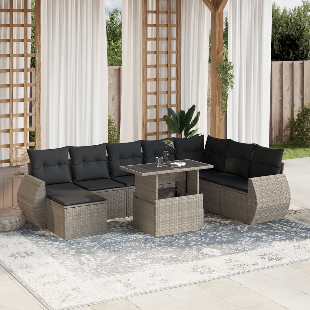 9-delige Loungeset met kussens poly rattan lichtgrijs is nu te koop bij PeponiXL, paradijselijk wonen!
