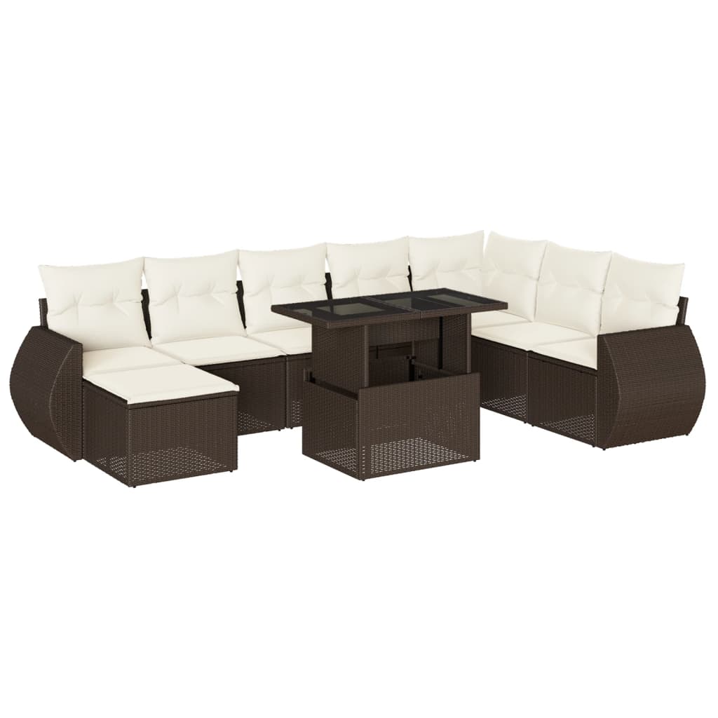 9-delige Loungeset met kussens poly rattan bruin is nu te koop bij PeponiXL, paradijselijk wonen!