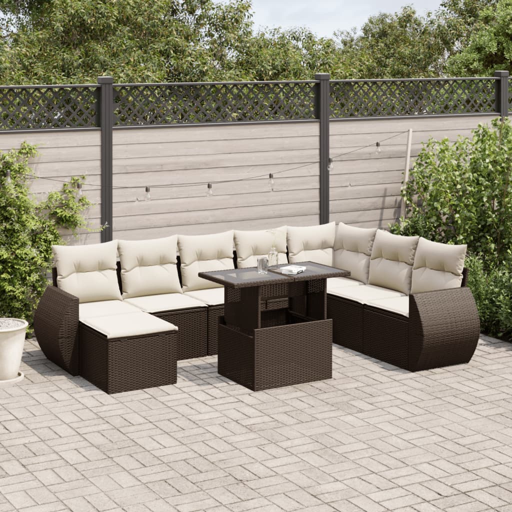 9-delige Loungeset met kussens poly rattan bruin is nu te koop bij PeponiXL, paradijselijk wonen!