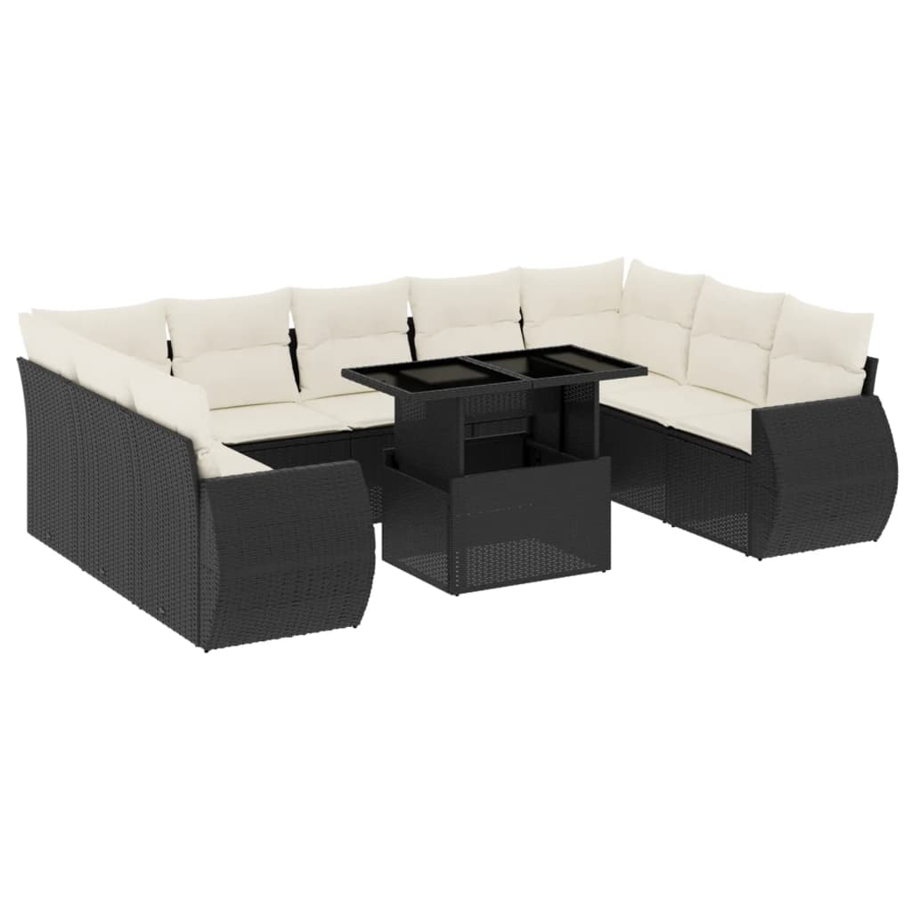 10-delige Loungeset met kussens poly rattan zwart is nu te koop bij PeponiXL, paradijselijk wonen!