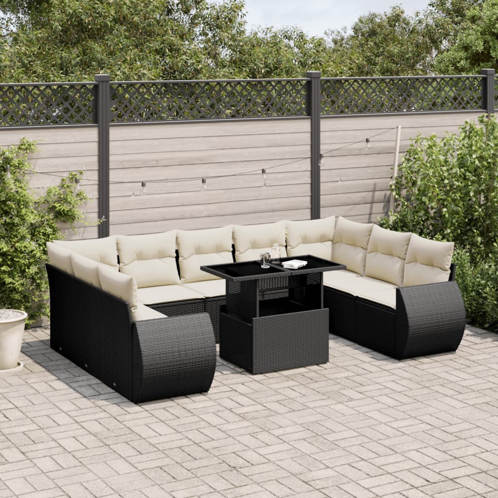 10-delige Loungeset met kussens poly rattan zwart is nu te koop bij PeponiXL, paradijselijk wonen!