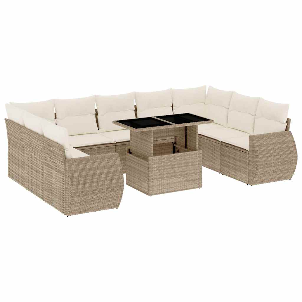 10-delige Loungeset met kussens poly rattan beige is nu te koop bij PeponiXL, paradijselijk wonen!
