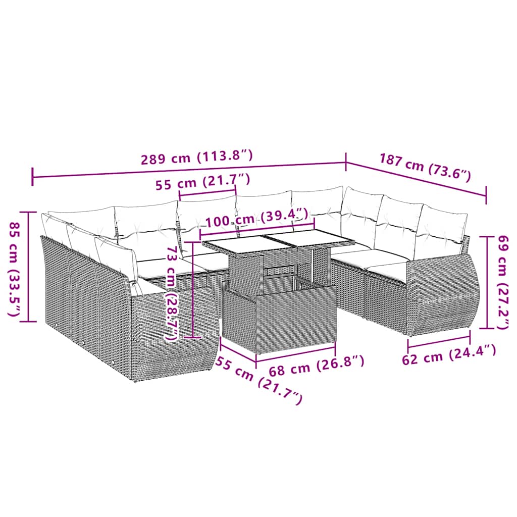 10-delige Loungeset met kussens poly rattan beige is nu te koop bij PeponiXL, paradijselijk wonen!