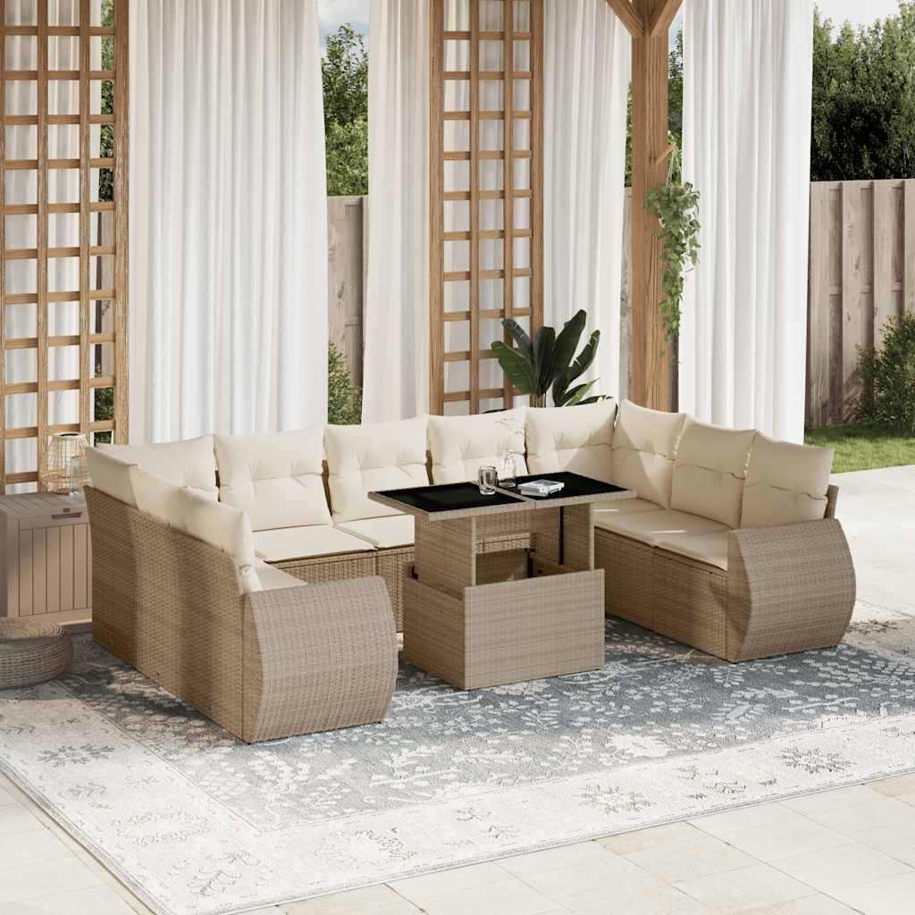 10-delige Loungeset met kussens poly rattan beige is nu te koop bij PeponiXL, paradijselijk wonen!
