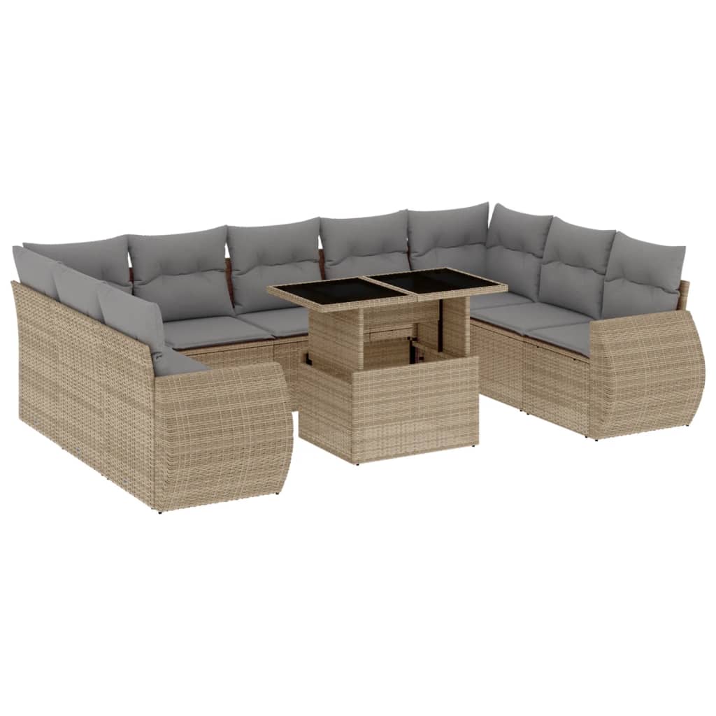 10-delige Loungeset met kussens poly rattan beige is nu te koop bij PeponiXL, paradijselijk wonen!