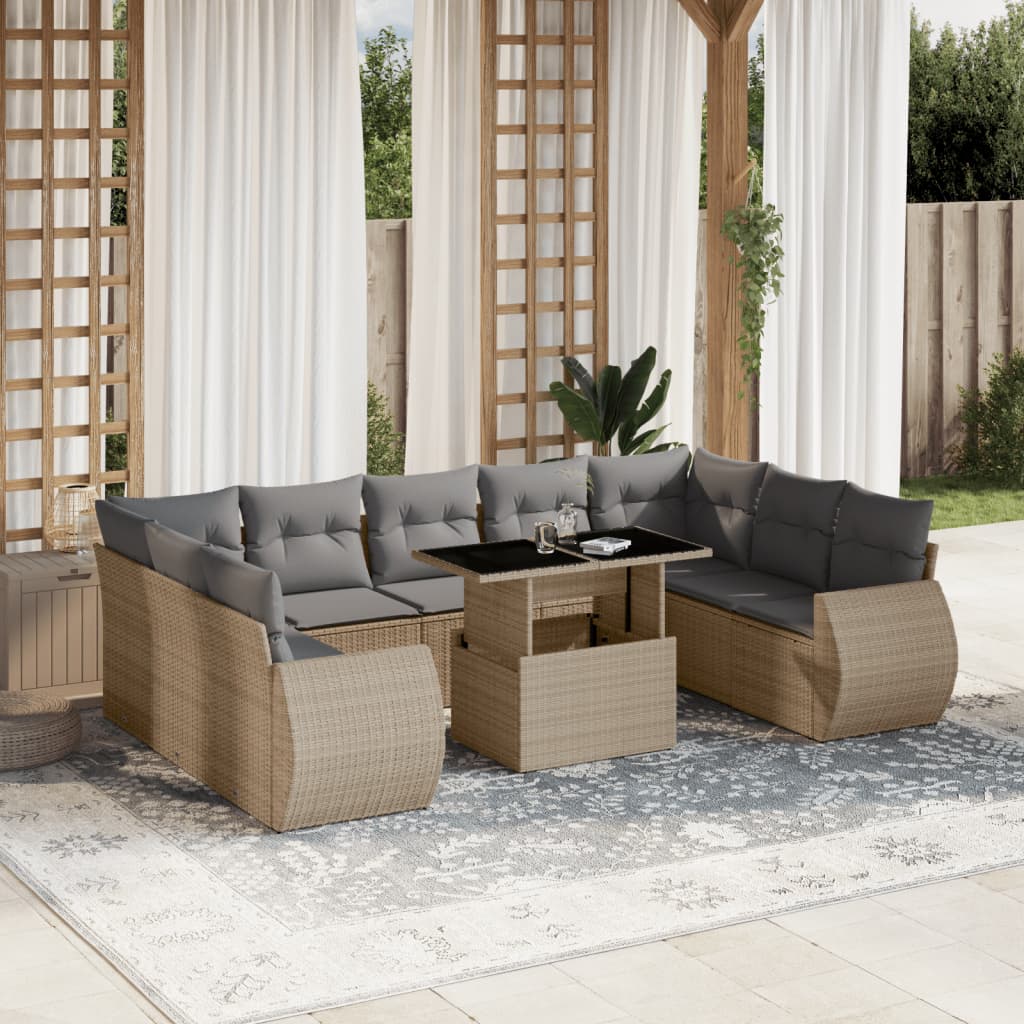10-delige Loungeset met kussens poly rattan beige is nu te koop bij PeponiXL, paradijselijk wonen!